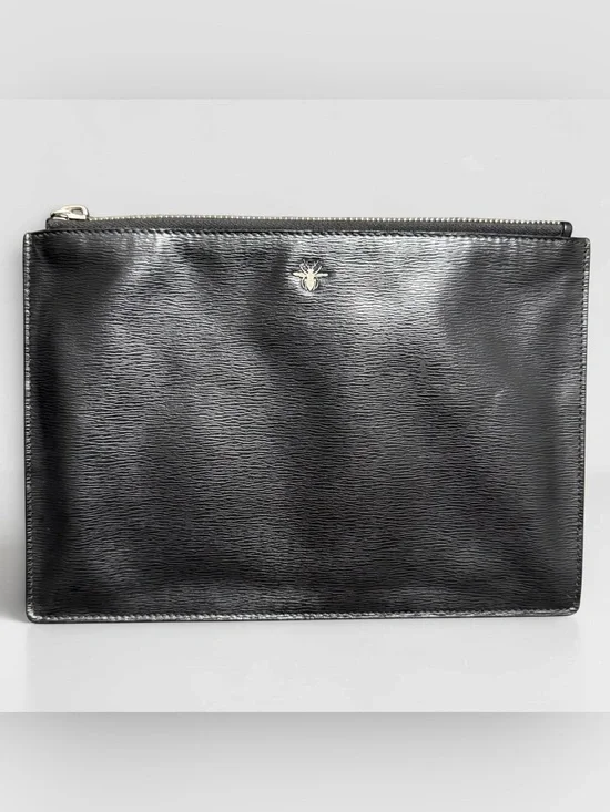 Dior Homme Black Calfskin Bee Pouch Clutch Document Case