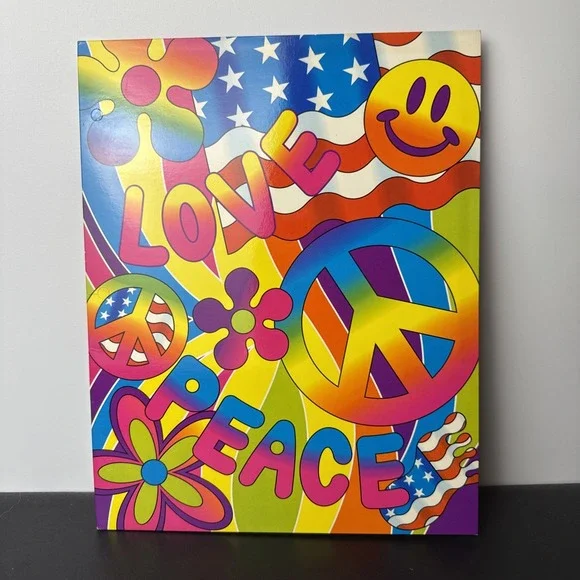 Vintage Lisa Frank Love & Peace Flower Power 2 Pocket Folder RARE NEW NEVER USED