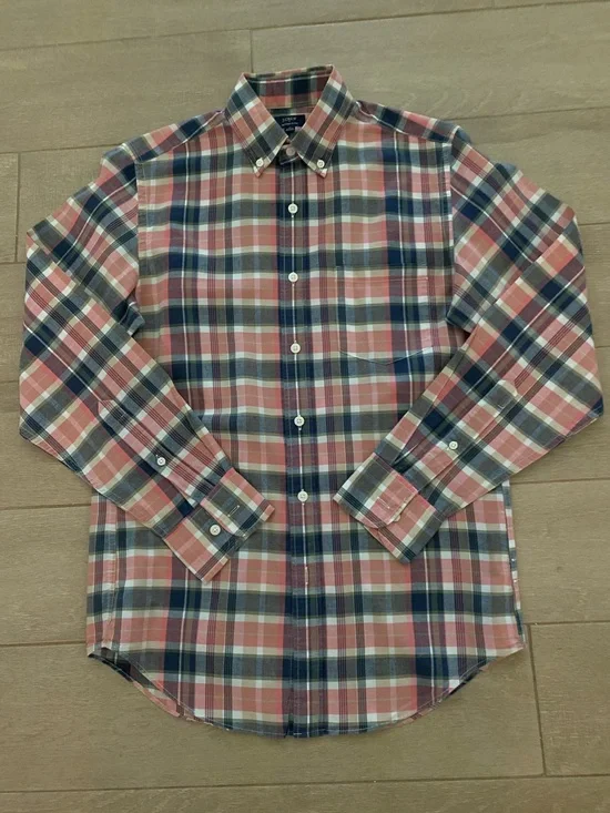 J. Crew Men's Plaid Button-Down Shirt - Coral, Navy, White