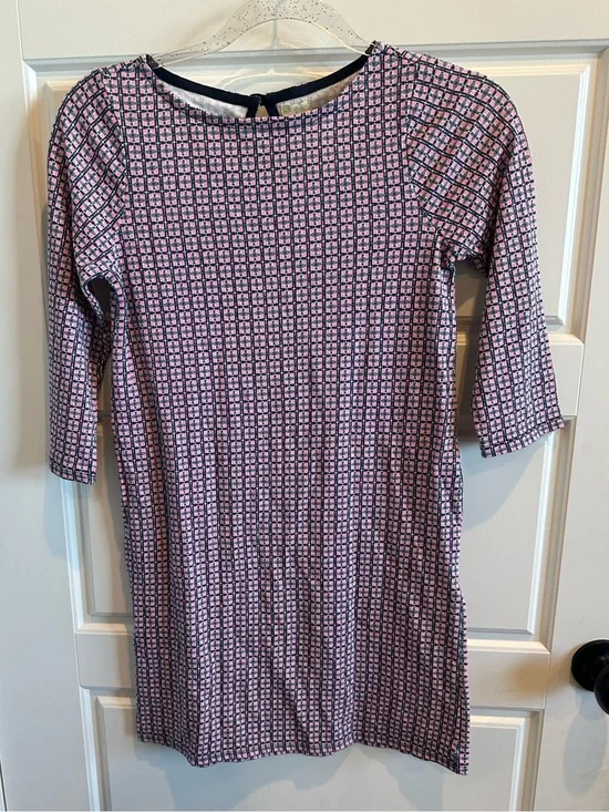 J.Crew Crewcuts Girls 12 Pink Navy Geometric Cotton Shift Dress 3/4 Sleeve
