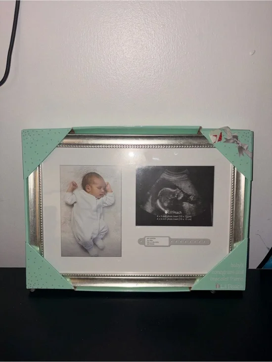Mint Baby Photo and Sonogram Frame with Silver Trim