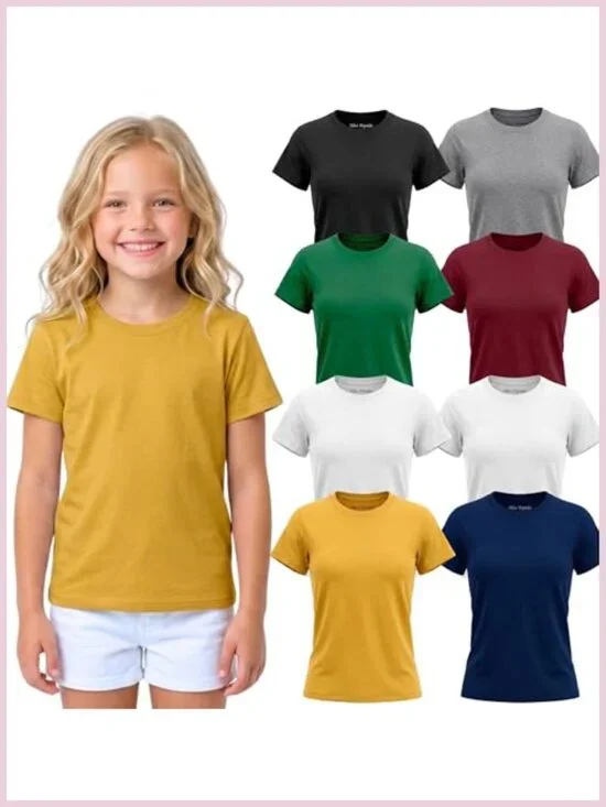 Girls 8-Pack Super Soft Polycotton Crew Neck Short Sleeve Tees