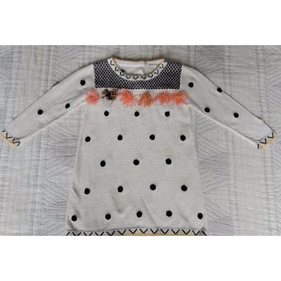 Catimini Girls’ Sweater‎ Dress – Size 18M – Polka Dot Pom Pom Knit