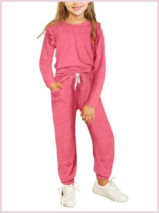 Girls 2 Piece Outfit Ruffled Sleeve Sweatsuit Set Fall School Clothes