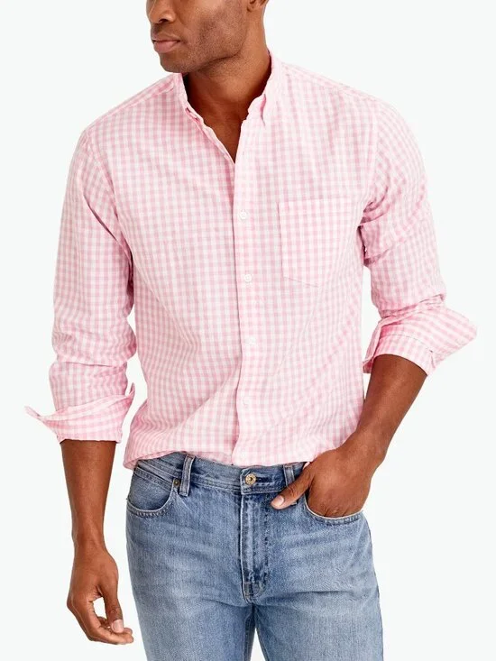 NWT J. Crew Mens Size XL Pink White Gingham Check Button-Down Collared Shirt NEW