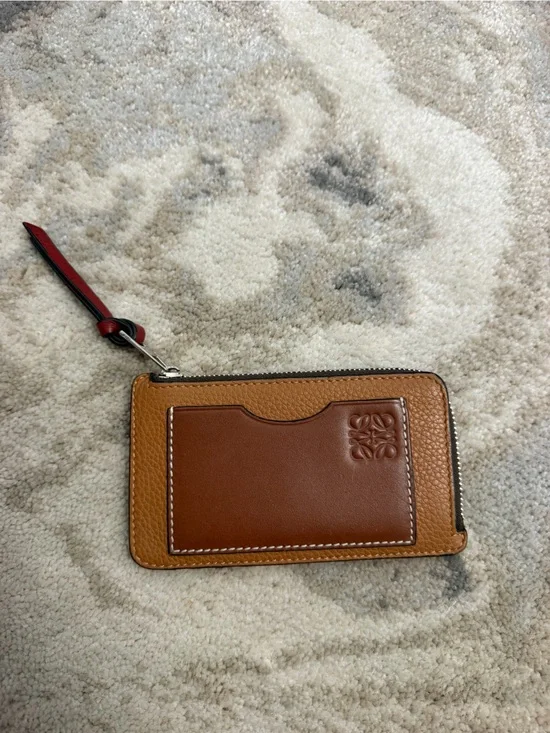 Loewe Burgundy Leather Zip Coin Pouch