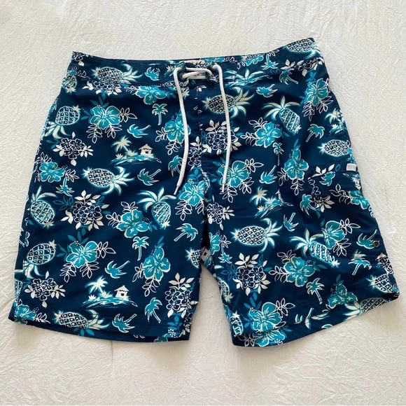 J.crew blue swim trunks floral pineapple cool tropical pattern men’s size 35