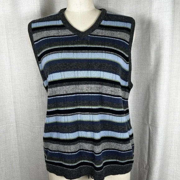 Vintage J. Crew Sweater‎ Vest Men's XL Striped Lambswool Preppy 90s Golf Grandpa