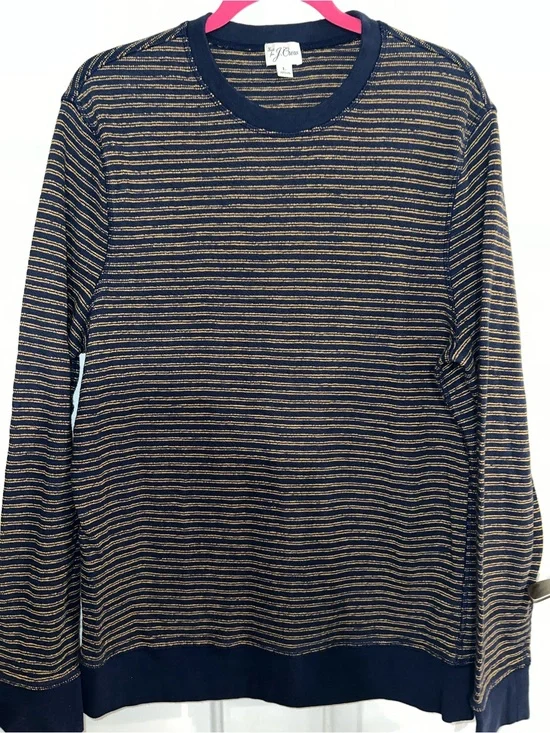 J. Crew Navy and Gold Striped Long-Sleeve Crewneck Sweater