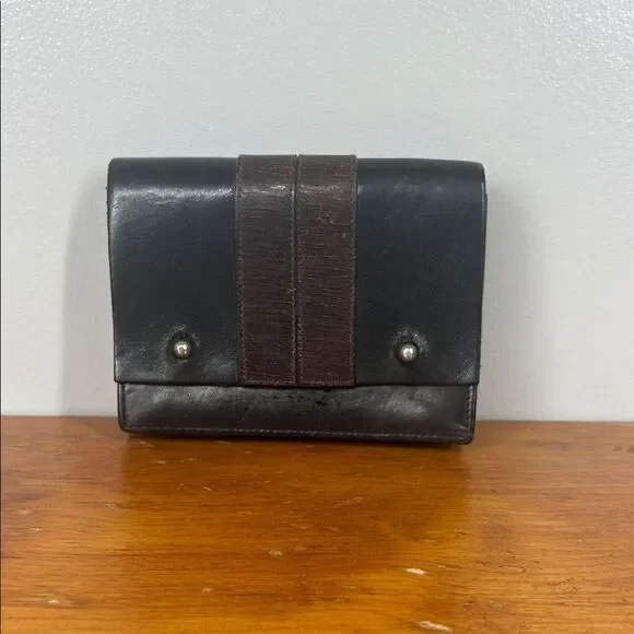 Compact Black and Brown Leather Belt Wallet with Metal Studs