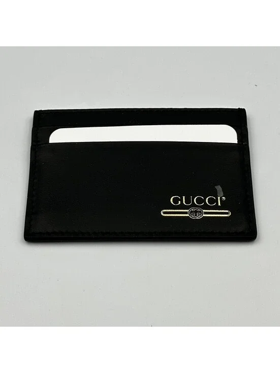 Authentic GUCCI Plutone Calfskin Logo Card Holder Black Brand New