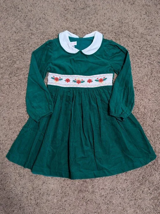 Vintage Style Bonnie Jean Green Corduroy Holiday Christmas Dress Girls 5T