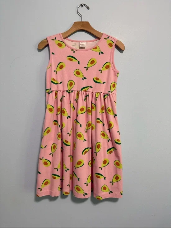 Hanna Andersson Girls Sleeveless Avocado Print Pink Dress Size 12(150cm)