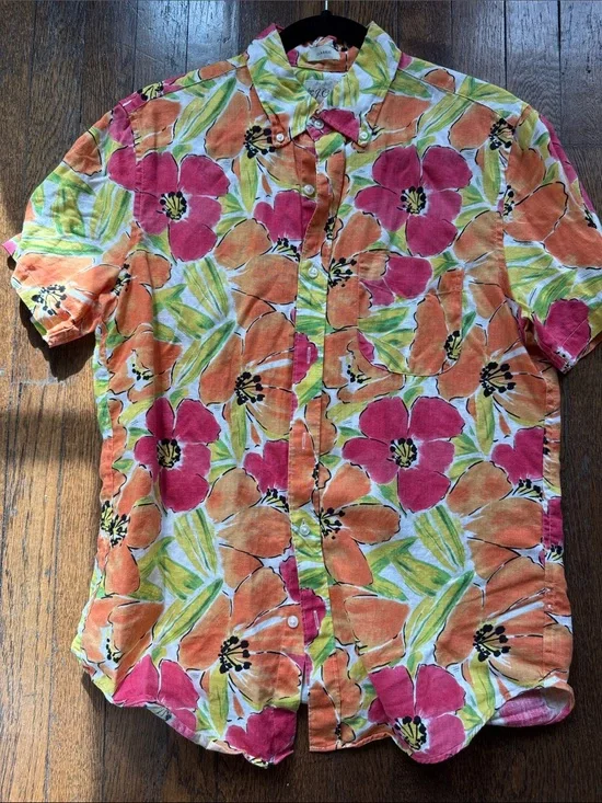 J. Crew Pink & Orange Floral Short-Sleeve Button-Down Shirt