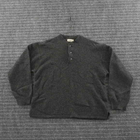 Vintage 90s J. Crew Oarsman Henley Sweater Large Gray Wool Long Sleeve Pullover