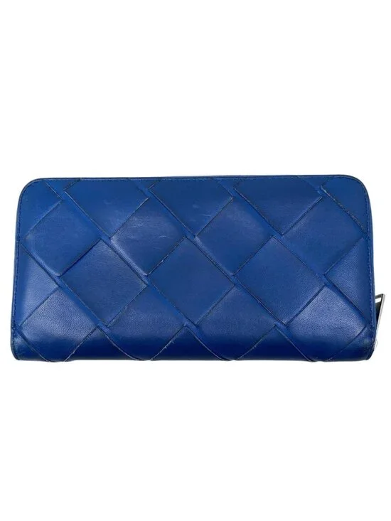Bottega Veneta Wallet Maxi Intrecciato Cassette Zip Around Leather Blue