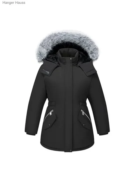 Girls Long Waterproof Winter Parka Fleece Puffer Coat