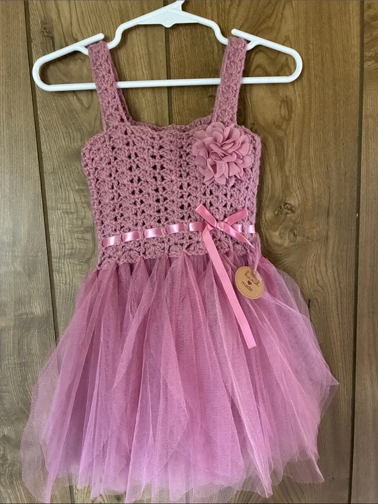 Handmade Pink Tulle Dance Dress with Crochet Bodice