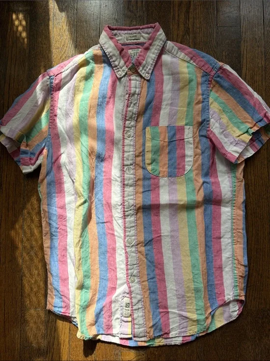 J. Crew Pastel Multicolor Vertical Stripe Short-Sleeve Button-Down