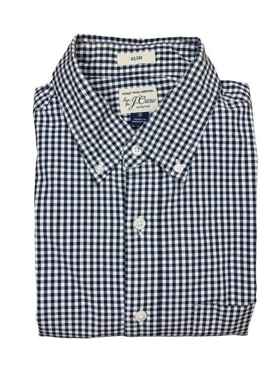J. Crew Navy and White Gingham Button-Down Shirt Long Sleeve sz. S