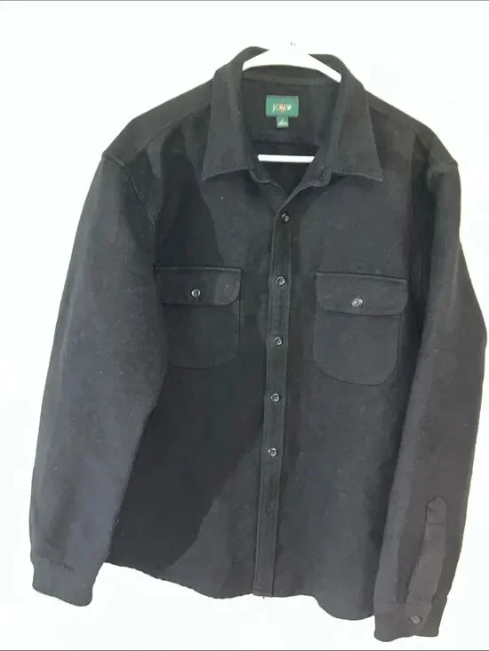 J.Crew Black Heavy 100% Cotton Flannel Work Shirt Jacket Shacket L Mens Winter