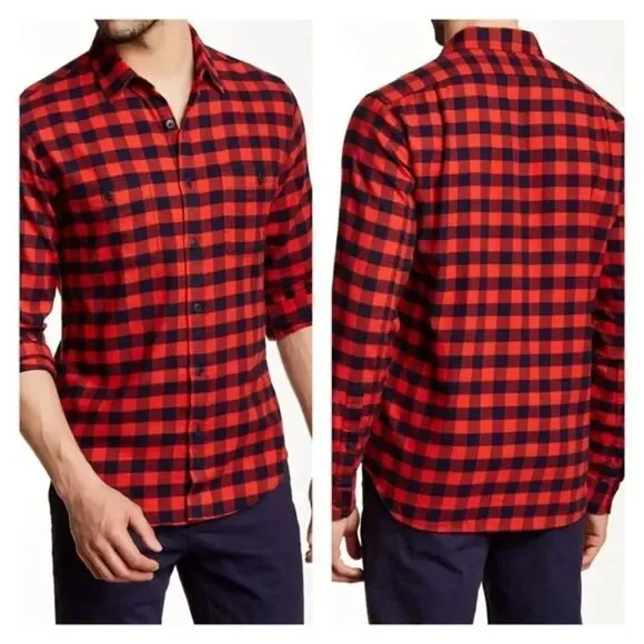 ✨2xHP✨J.Crew Slim Flannel Red Black Buffalo Plaid Shirt✨