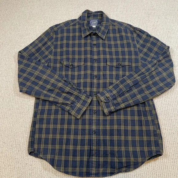 J.Crew New York Sportsman's Outfitter Mens Large Plaid Button Down Shirt Navy