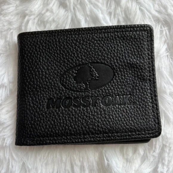 Mossy Oak Mens Bifold Wallet Black Faux Leather ID Window