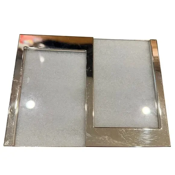 Vintage Chrome Art Deco MCM Style Picture Frame Double 4x6 Size Standing Decor