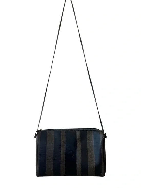 Fendi Vintage Black and Brown StripedCanvas Crossbody