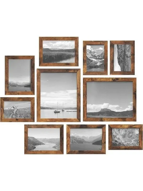 Rustic Brown Picture Frame Set 10 Pack Wall Collage Photo Frames Home Decor