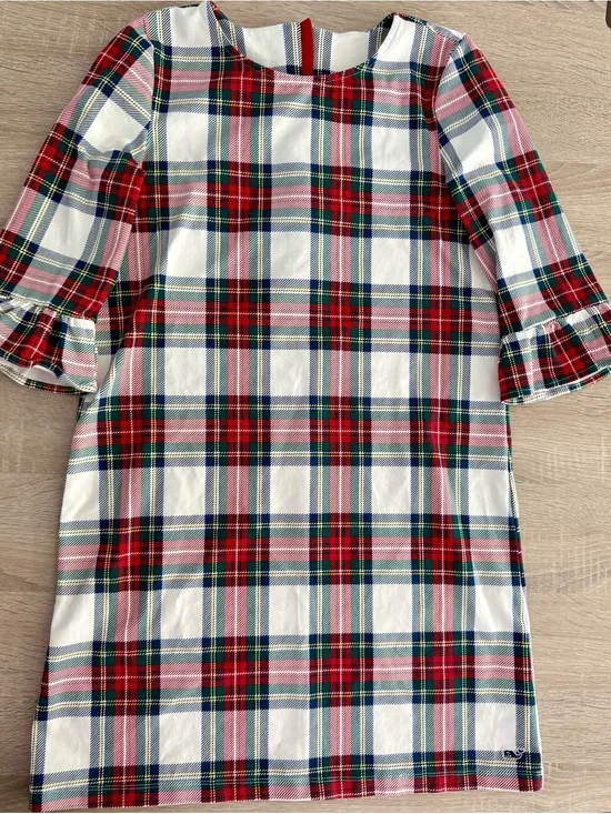Vineyard Vines Red, White & Navy Plaid Ruffle-Sleeve Dress