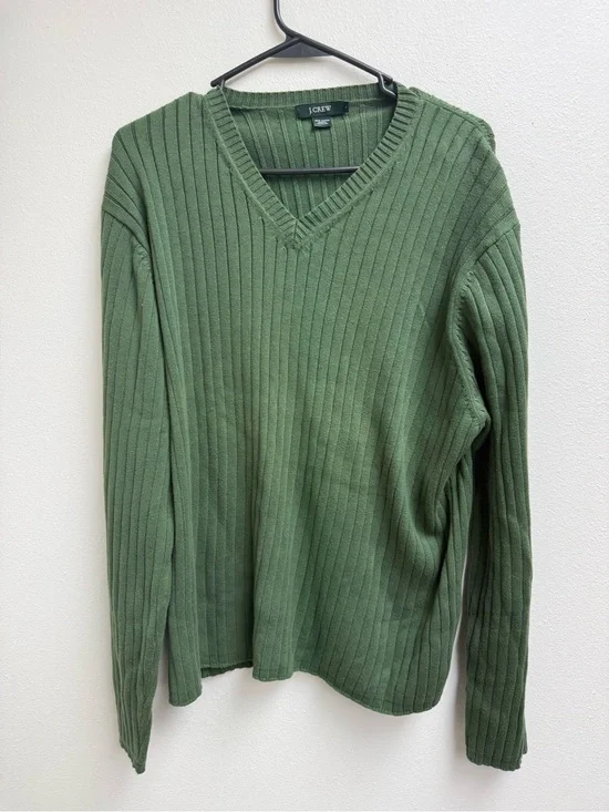 J. Crew Men's Ribbed V-Neck Sweater in Olive Green