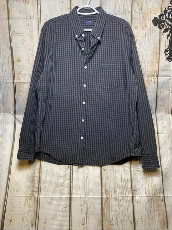 J. Crew Men's Charcoal Navy Check Button-Down Shirt Sz-XL