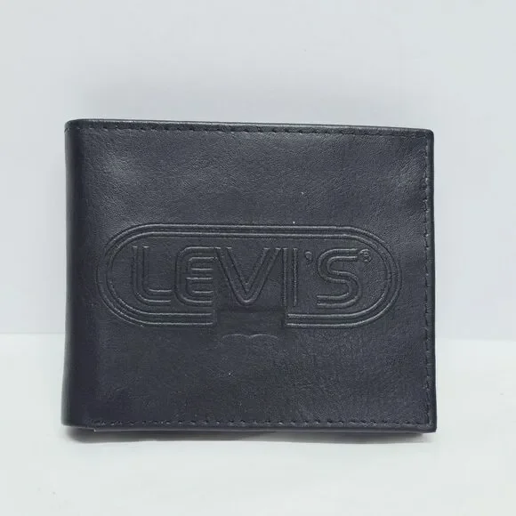 Levi's Men's Bifold Wallet RFID Identity Theft Protection Black Coated Leather