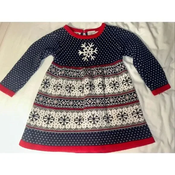 Hanna Andersson knit Sweater Dress Snowflake Winter Holidays 100% Cotton 80 cm 1