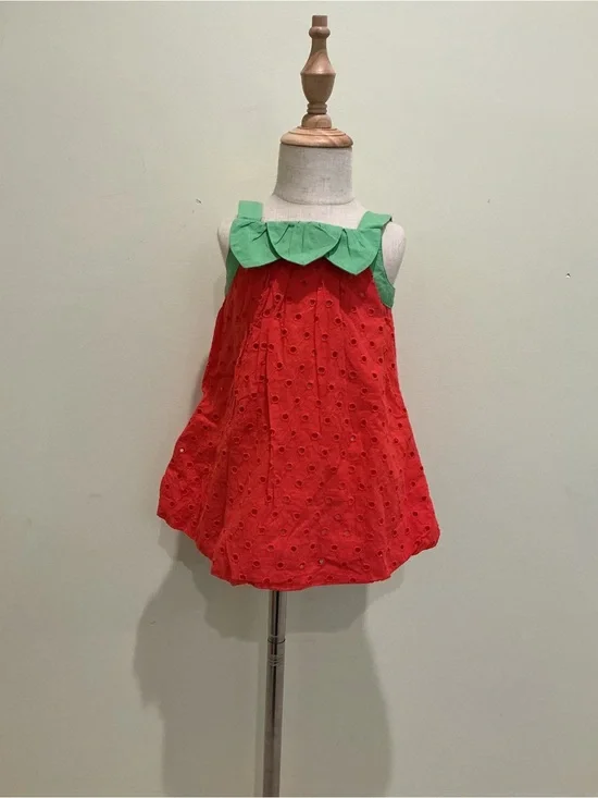 Gymboree Red Eyelet Dress with Green Petal Collar 12-18 months