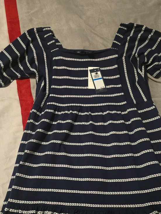 Tommy Hilfiger Navy and White Striped Square-Neck Dress