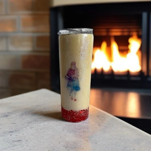 Red Cream Sparkling Glitter Tumbler There's No Place Like Home Lid 8.5