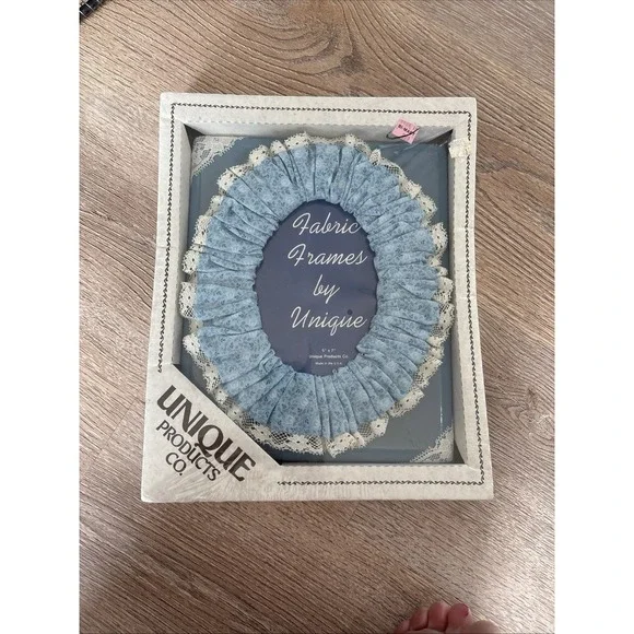Vintage 5x7 Fabric Picture Frame Blue Floral Lace Cottagecore NOS Sealed USA