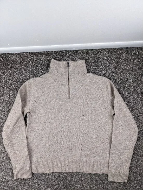 2020 J Crew Sweater 1/2 Zip Merino Wool Donegal Flecked Beige Tan Mens Small