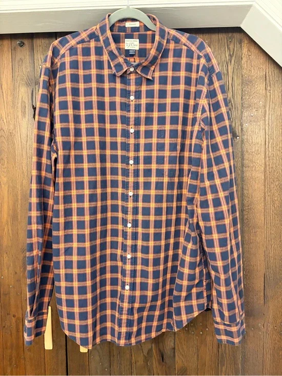 J. Crew Navy and Orange Plaid Button-Down Shirt