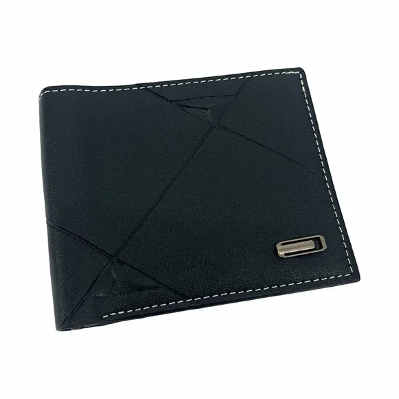 Men's Black Faux Leather Bifold Wallet Geometric Slim ID Window Card Holder New