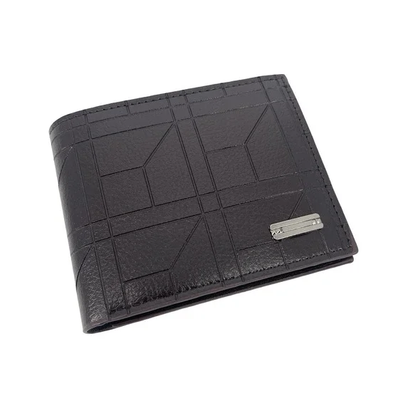 Men's Brown Bifold Wallet Money Clip Geometric Pattern Credit Card ID Window