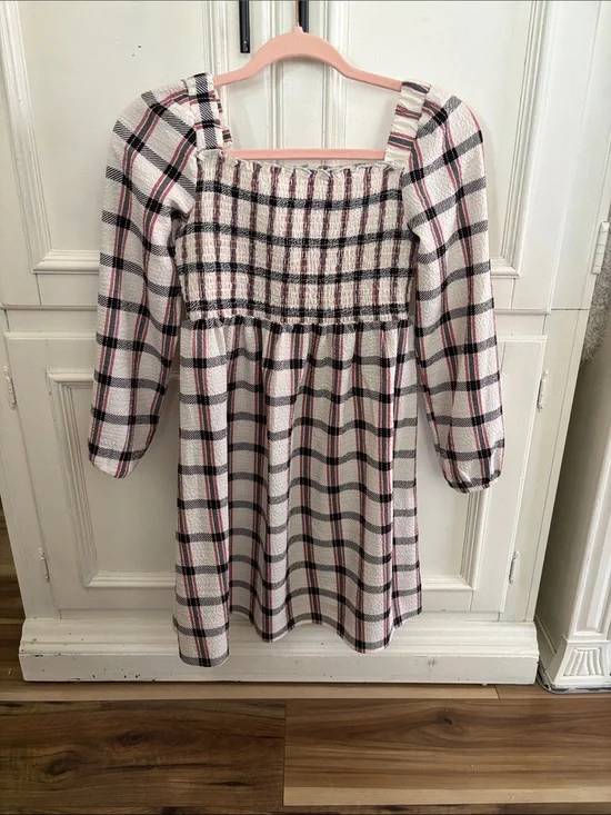 wonder nation Pink Plaid Long-Sleeve Smocked Dress