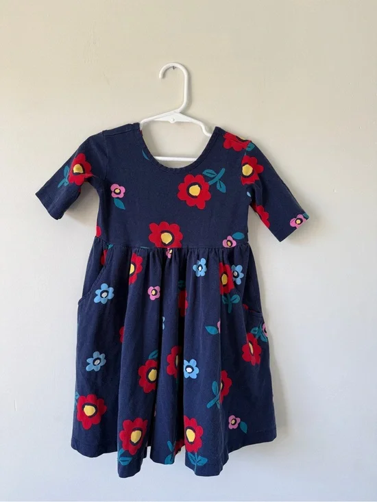 Hanna Andersson Navy Dress with Red & Yellow Floral Print