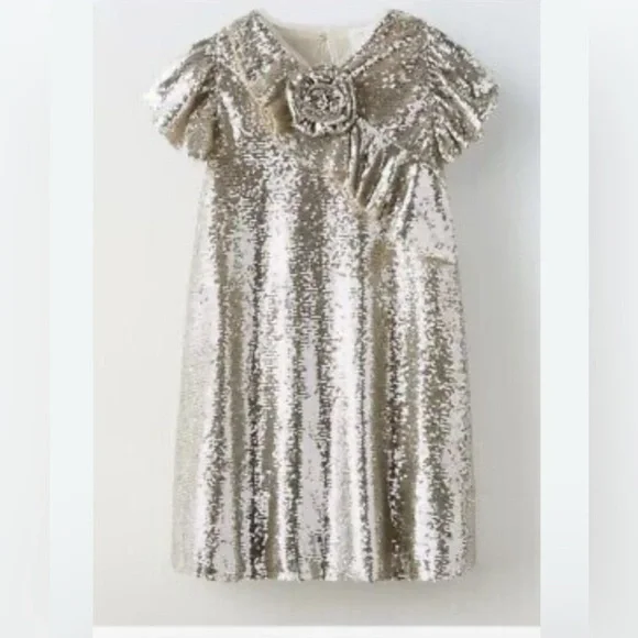 Zara Kids Sequin Golden Party Dress Size 13-14 New without tags