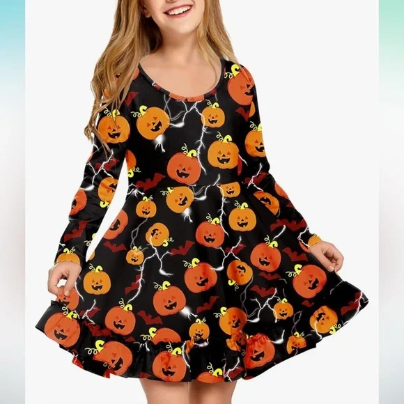 Arshiner Girls Long Sleeve A Line Twirly Skater Dress with Pockets