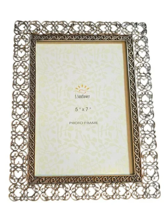 9 x 7 Silver Heart Filigree Picture Frame Ornate Metal Photo Frame Wedding Decor