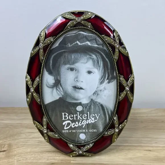Berkeley Designs Red Enameled & Gold Tone Photo Frame W/Rhinestone 4” X 6”NEW